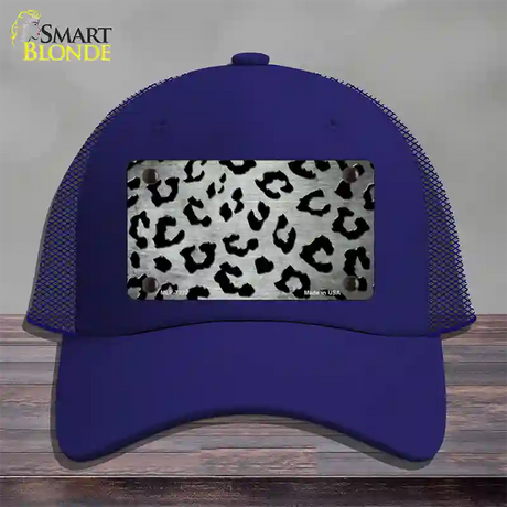 White Black Cheetah Oil Rubbed Novelty License Plate Hat Mesh / Royal Blue