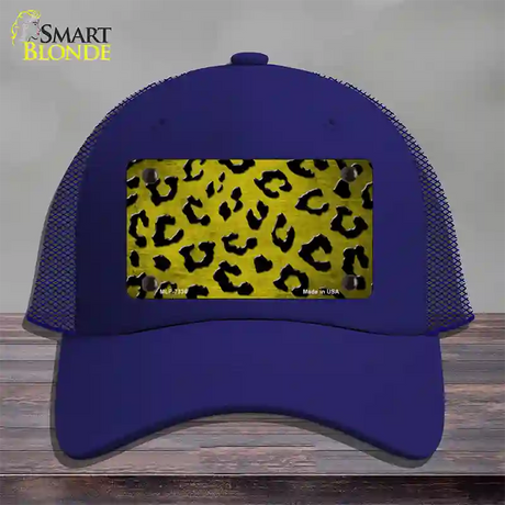 Yellow Black Cheetah Oil Rubbed Novelty License Plate Hat Mesh / Royal Blue