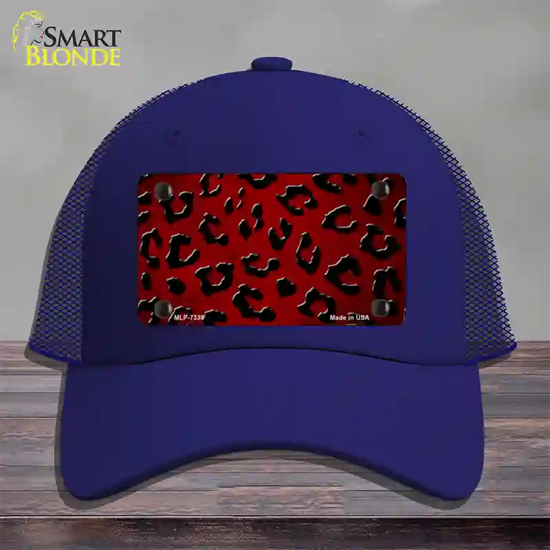 Red Black Cheetah Oil Rubbed Novelty License Plate Hat Mesh / Royal Blue