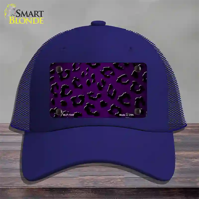 Purple Black Cheetah Oil Rubbed Novelty License Plate Hat Mesh / Royal Blue