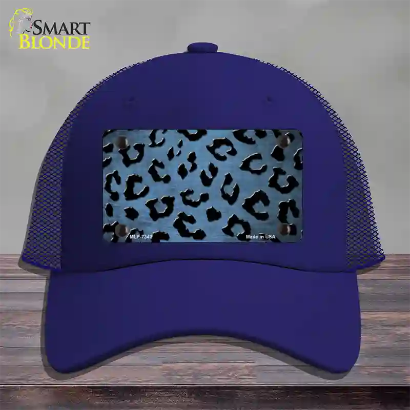 Light Blue Black Cheetah Oil Rubbed Novelty License Plate Hat Mesh / Royal Blue