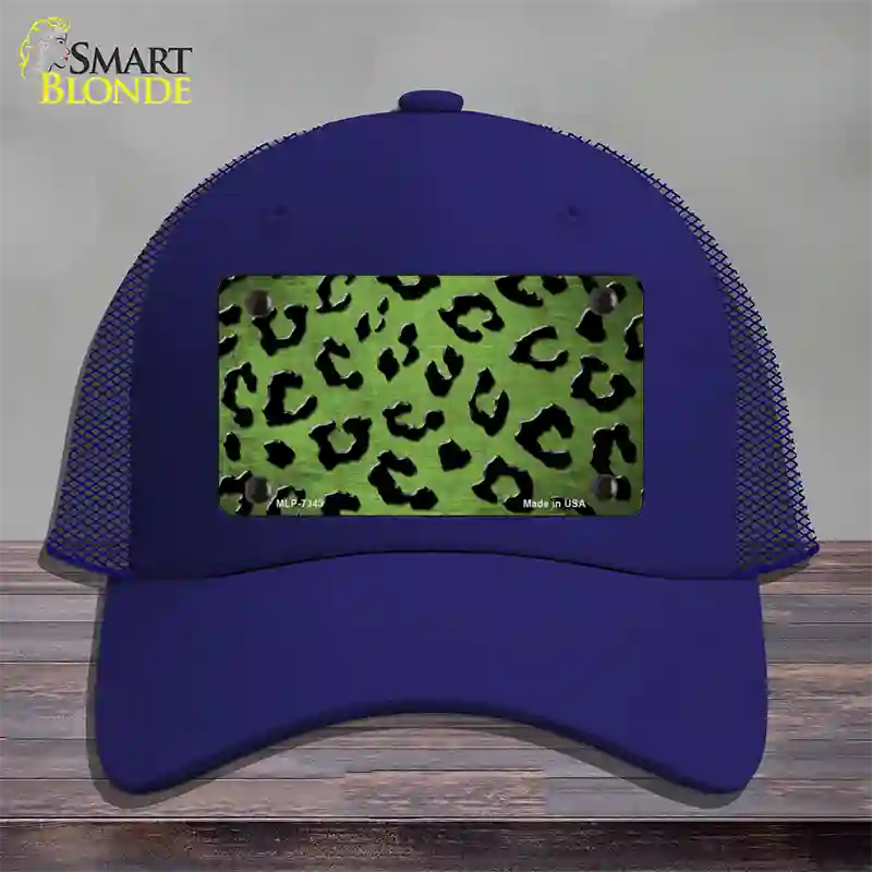 Lime Green Black Cheetah Oil Rubbed Novelty License Plate Hat Mesh / Royal Blue