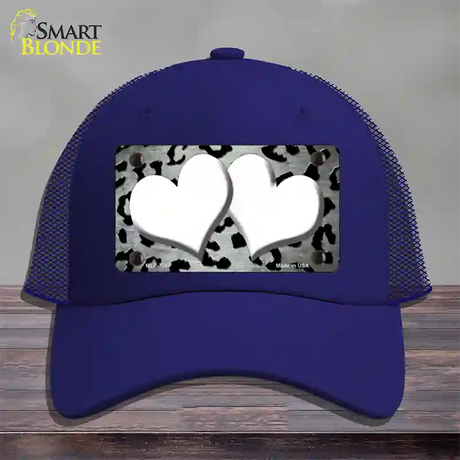 White Black Cheetah Hearts Oil Rubbed Novelty License Plate Hat Mesh / Royal Blue