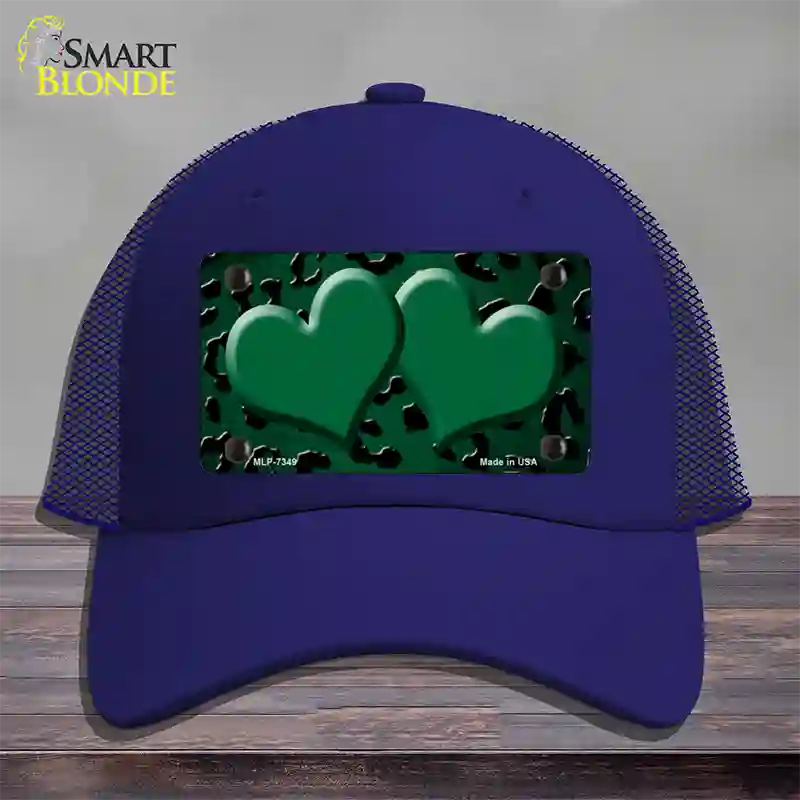 Green Black Cheetah Hearts Oil Rubbed Novelty License Plate Hat Mesh / Royal Blue