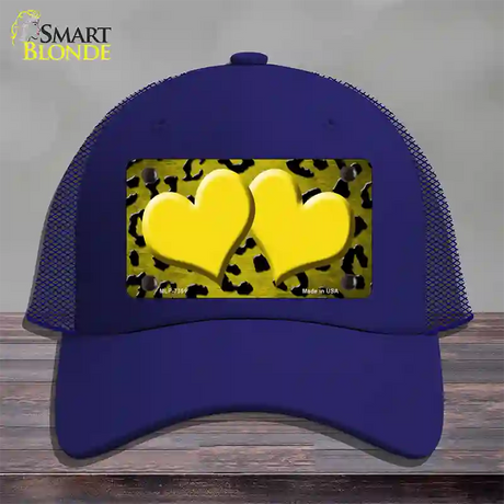 Yellow Black Cheetah Hearts Oil Rubbed Novelty License Plate Hat Mesh / Royal Blue