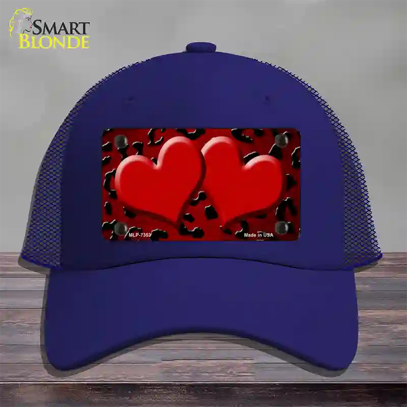 Red Black Cheetah Hearts Oil Rubbed Novelty License Plate Hat Mesh / Royal Blue