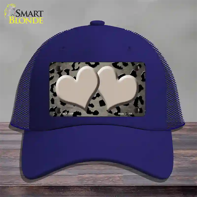 Tan Black Cheetah Hearts Oil Rubbed Novelty License Plate Hat Mesh / Royal Blue