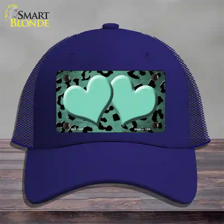 Mint Black Cheetah Hearts Oil Rubbed Novelty License Plate Hat Mesh / Royal Blue