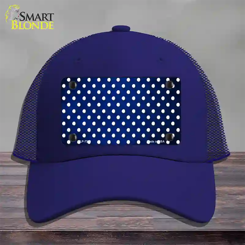 Blue White Small Dots Oil Rubbed Novelty License Plate Hat Mesh / Royal Blue