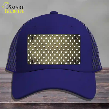 Gold White Small Dots Oil Rubbed Novelty License Plate Hat Mesh / Royal Blue