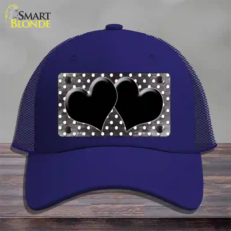 Black White Small Dots Hearts Oil Rubbed Novelty License Plate Hat Mesh / Royal Blue