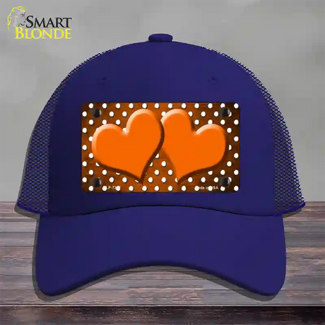 Orange White Small Dots Hearts Oil Rubbed Novelty License Plate Hat Mesh / Royal Blue