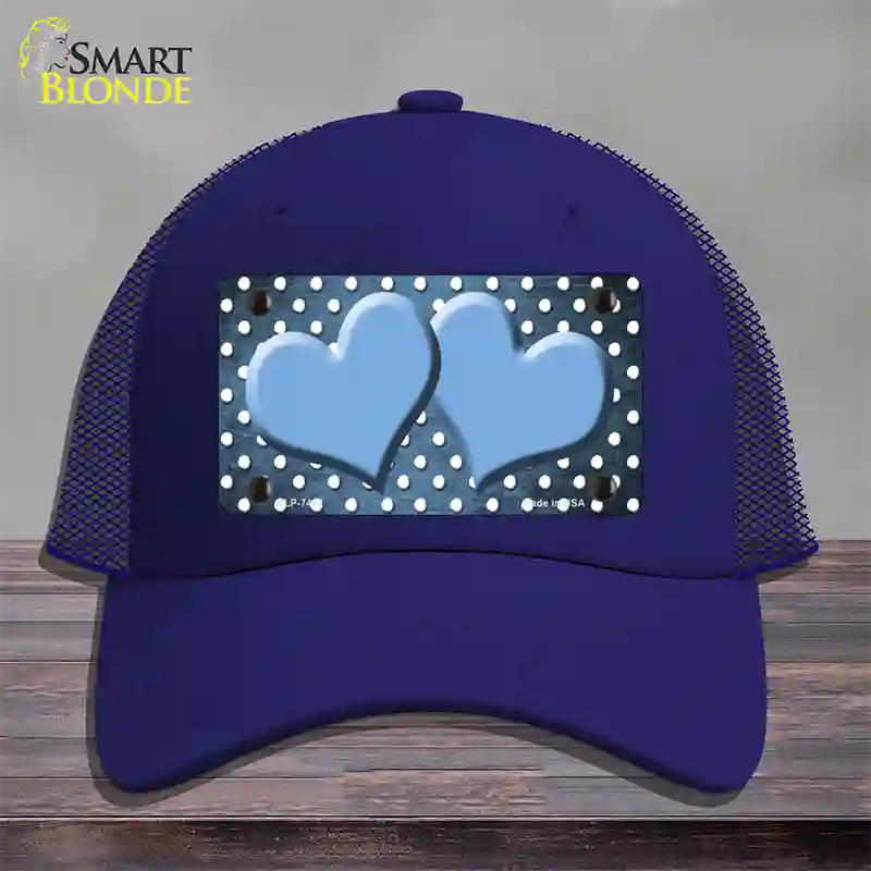 Light Blue White Small Dots Hearts Oil Rubbed Novelty License Plate Hat Mesh / Royal Blue