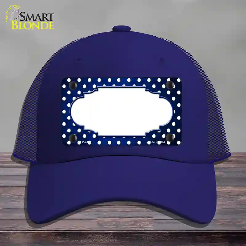 Blue White Small Dots Scallop Oil Rubbed Novelty License Plate Hat Mesh / Royal Blue