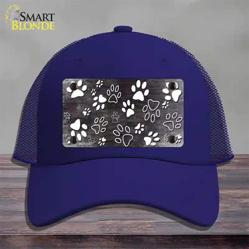 Black White Paw Oil Rubbed Novelty License Plate Hat Mesh / Royal Blue