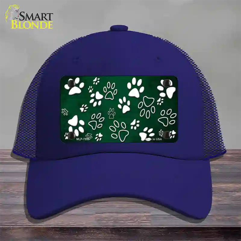 Green White Paw Oil Rubbed Novelty License Plate Hat Mesh / Royal Blue