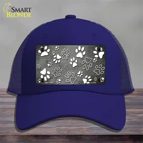 Gray White Paw Oil Rubbed Novelty License Plate Hat Mesh / Royal Blue