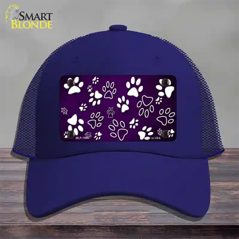 Purple White Paw Oil Rubbed Novelty License Plate Hat Mesh / Royal Blue