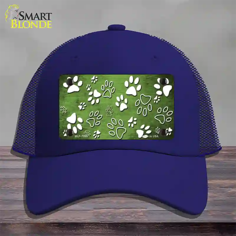 Lime Green White Paw Oil Rubbed Novelty License Plate Hat Mesh / Royal Blue