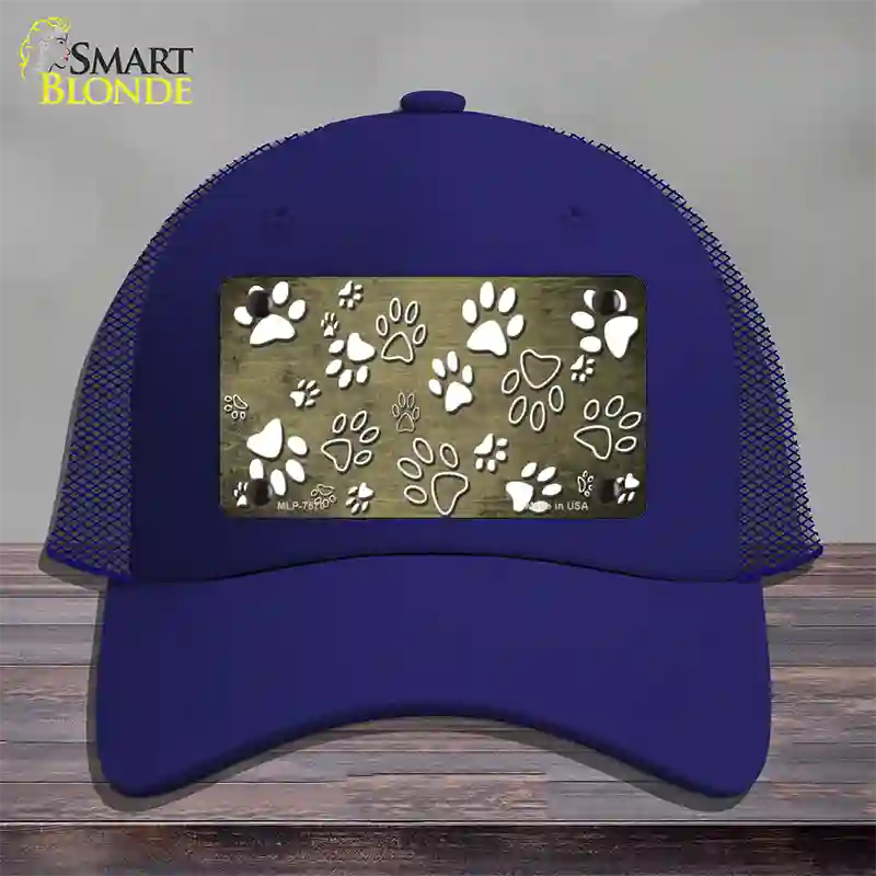 Gold White Paw Oil Rubbed Novelty License Plate Hat Mesh / Royal Blue