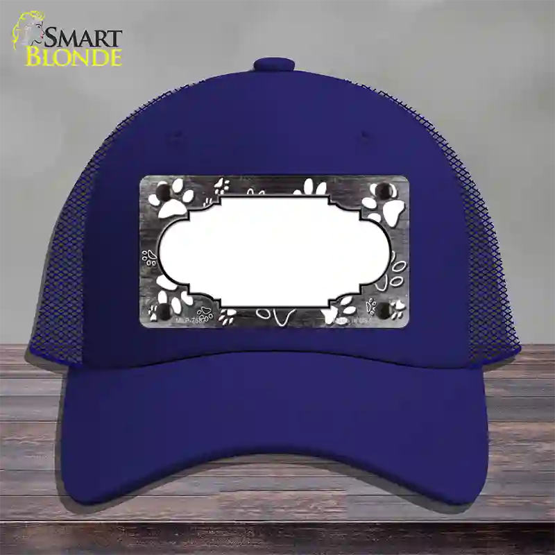 Paw Scallop Black White Novelty License Plate Hat Mesh / Royal Blue