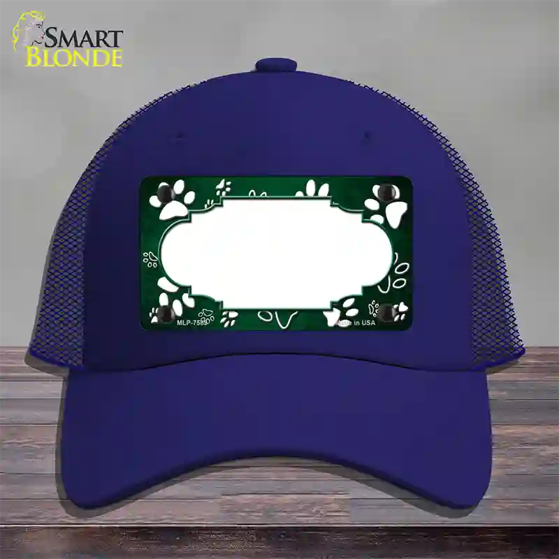 Paw Scallop Green White Novelty License Plate Hat Mesh / Royal Blue