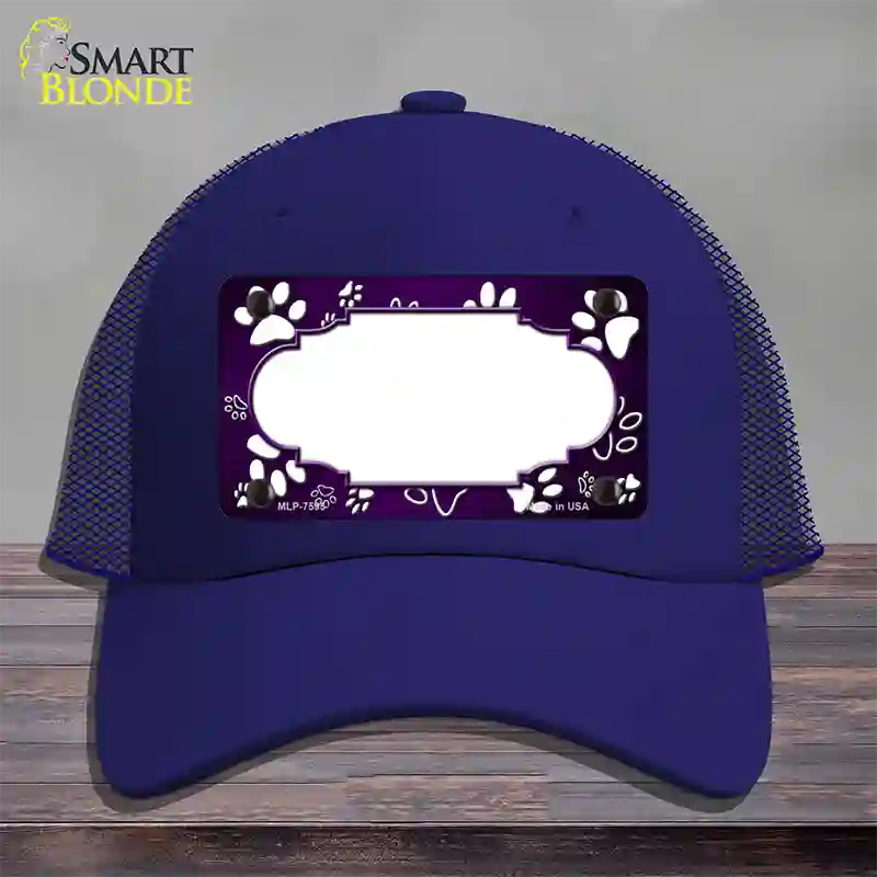 Paw Scallop Purple White Novelty License Plate Hat Mesh / Royal Blue