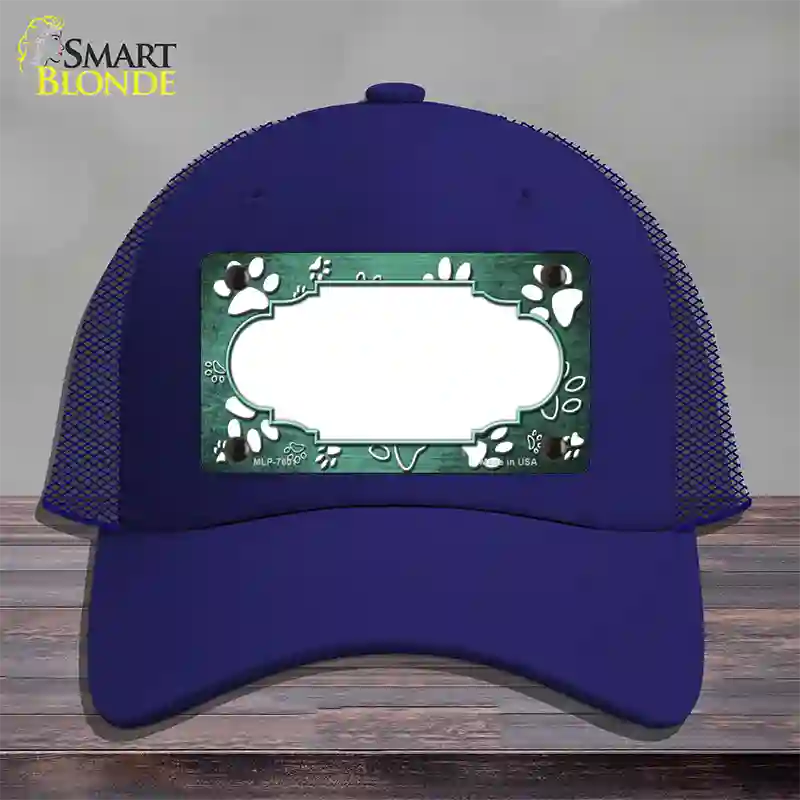 Paw Scallop Mint White Novelty License Plate Hat Mesh / Royal Blue