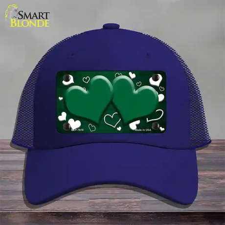 Green White Love Hearts Oil Rubbed Novelty License Plate Hat Mesh / Royal Blue