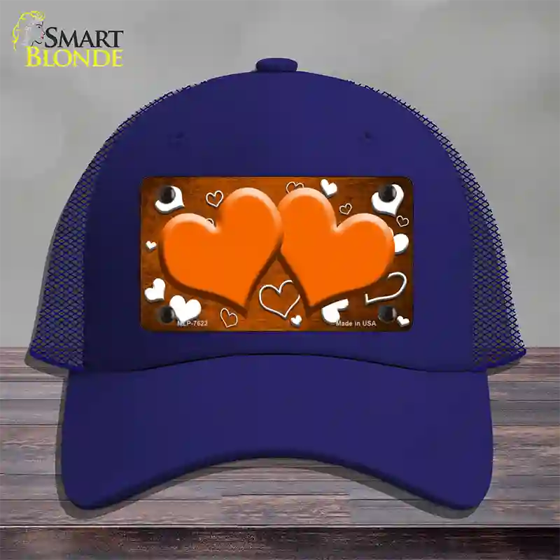 Orange White Love Hearts Oil Rubbed Novelty License Plate Hat Mesh / Royal Blue