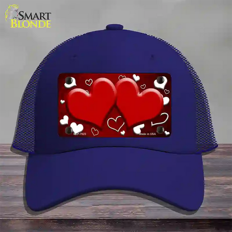 Red White Love Hearts Oil Rubbed Novelty License Plate Hat Mesh / Royal Blue