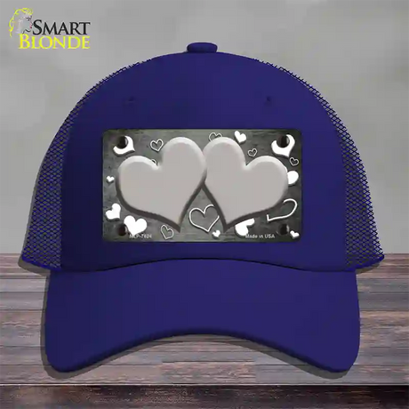 Gray White Love Hearts Oil Rubbed Novelty License Plate Hat Mesh / Royal Blue