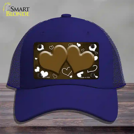 Brown White Love Hearts Oil Rubbed Novelty License Plate Hat Mesh / Royal Blue