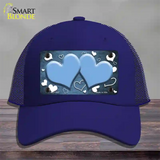 Light Blue White Love Hearts Oil Rubbed Novelty License Plate Hat Mesh / Royal Blue