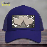 Tan White Love Hearts Oil Rubbed Novelty License Plate Hat Mesh / Royal Blue