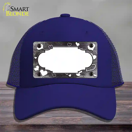 Black White Love Scallop Oil Rubbed Novelty License Plate Hat Mesh / Royal Blue