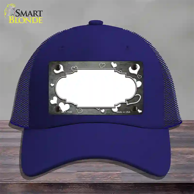 Gray White Love Scallop Oil Rubbed Novelty License Plate Hat Mesh / Royal Blue