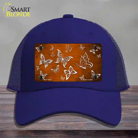 Orange White Butterfly Oil Rubbed Novelty License Plate Hat Mesh / Royal Blue