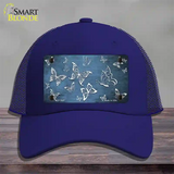 Light Blue White Butterfly Oil Rubbed Novelty License Plate Hat Mesh / Royal Blue