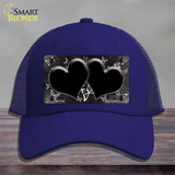 Black White Hearts Butterfly Oil Rubbed Novelty License Plate Hat Mesh / Royal Blue