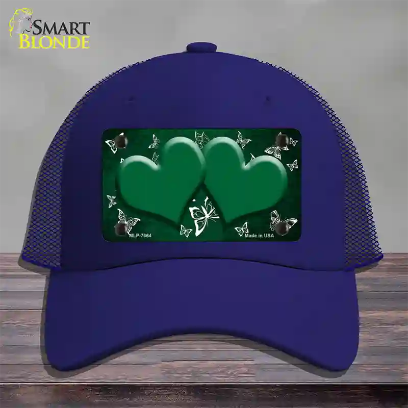 Green White Hearts Butterfly Oil Rubbed Novelty License Plate Hat Mesh / Royal Blue