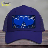 Blue White Hearts Butterfly Oil Rubbed Novelty License Plate Hat Mesh / Royal Blue