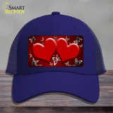 Red White Hearts Butterfly Oil Rubbed Novelty License Plate Hat Mesh / Royal Blue