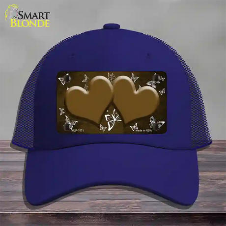 Brown White Hearts Butterfly Oil Rubbed Novelty License Plate Hat Mesh / Royal Blue