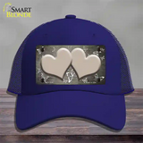 Tan White Hearts Butterfly Oil Rubbed Novelty License Plate Hat Mesh / Royal Blue