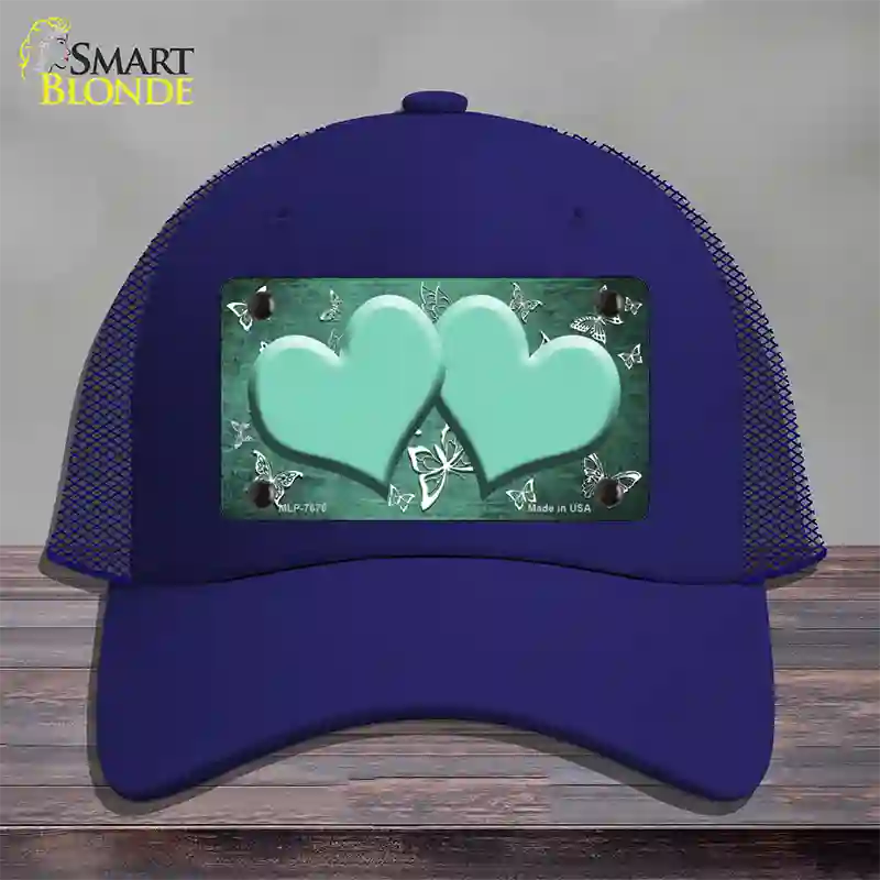 Mint White Hearts Butterfly Oil Rubbed Novelty License Plate Hat Mesh / Royal Blue