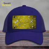 Yellow White Dragonfly Oil Rubbed Novelty License Plate Hat Mesh / Royal Blue