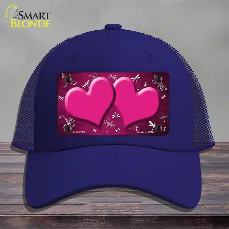 Pink White Dragonfly Hearts Oil Rubbed Novelty License Plate Hat Mesh / Royal Blue