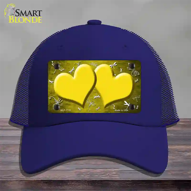 Yellow White Dragonfly Hearts Oil Rubbed Novelty License Plate Hat Mesh / Royal Blue