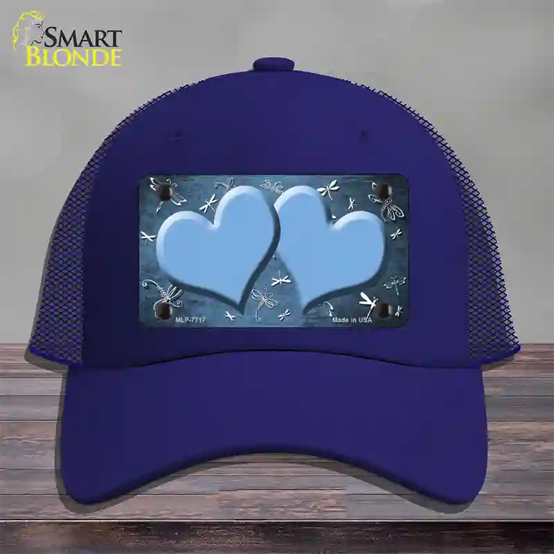 Light Blue White Dragonfly Hearts Oil Rubbed Novelty License Plate Hat Mesh / Royal Blue